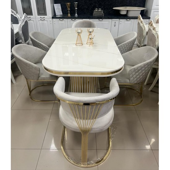 Столовый комплект Tamila 6 стульев крем/золото Турция