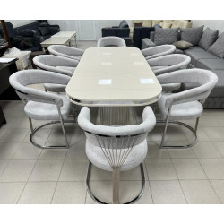 Столовый комплект Tamila 6 стульев белый/бежевый/серебро Турция